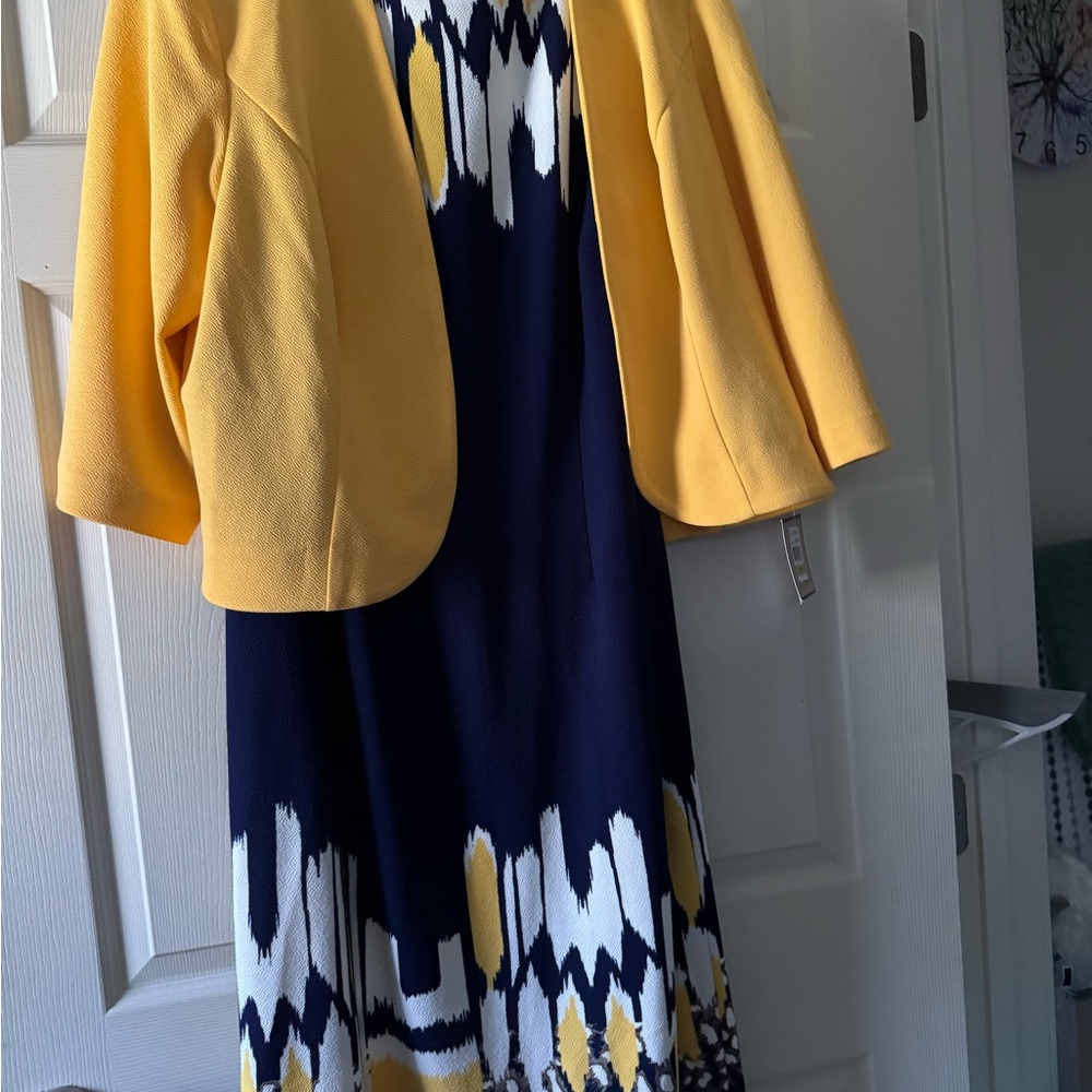 Yellow Jacket and Patterned Dress Set